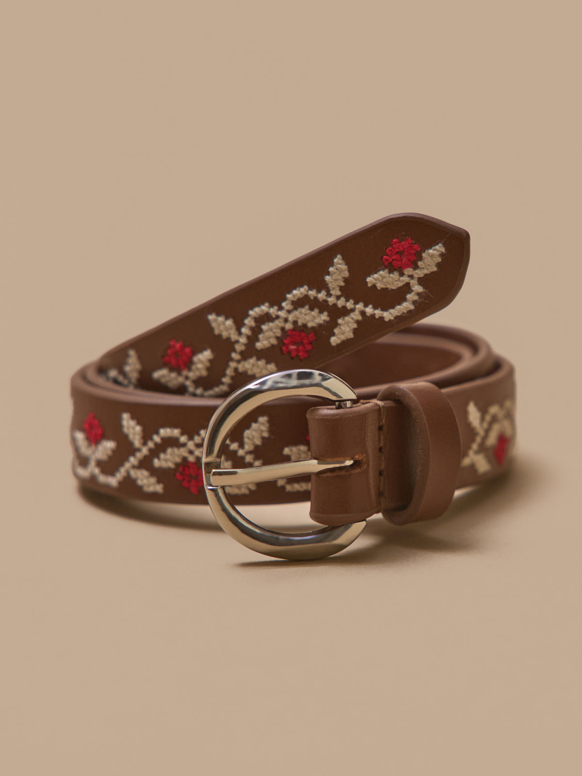 Ceinture brodée en cuir fille