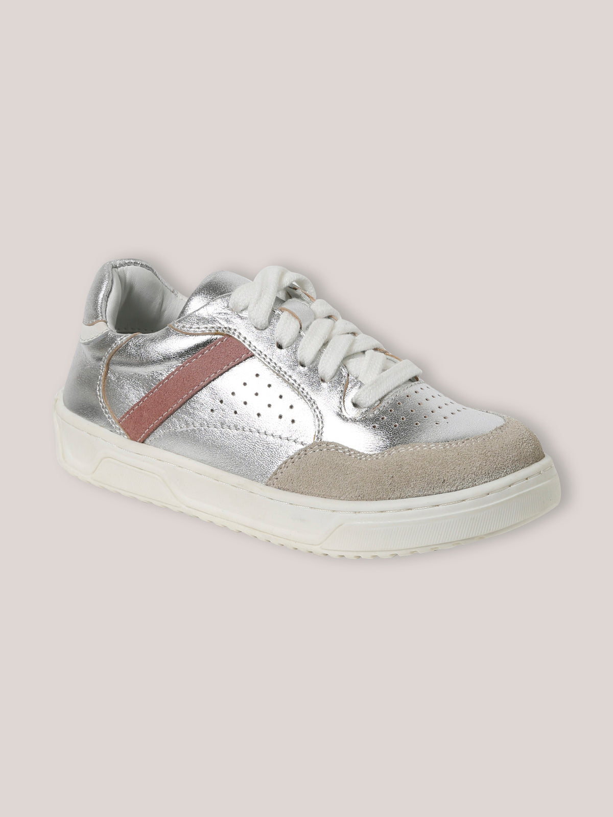 Meisjessneakers in zilverkleurig leer