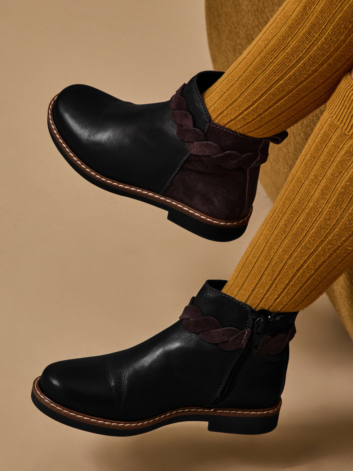 Leren meisjesboots met vlechtwerk
