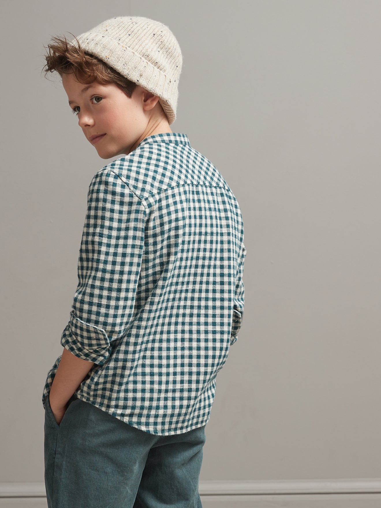Chemise vichy Garçon col mao