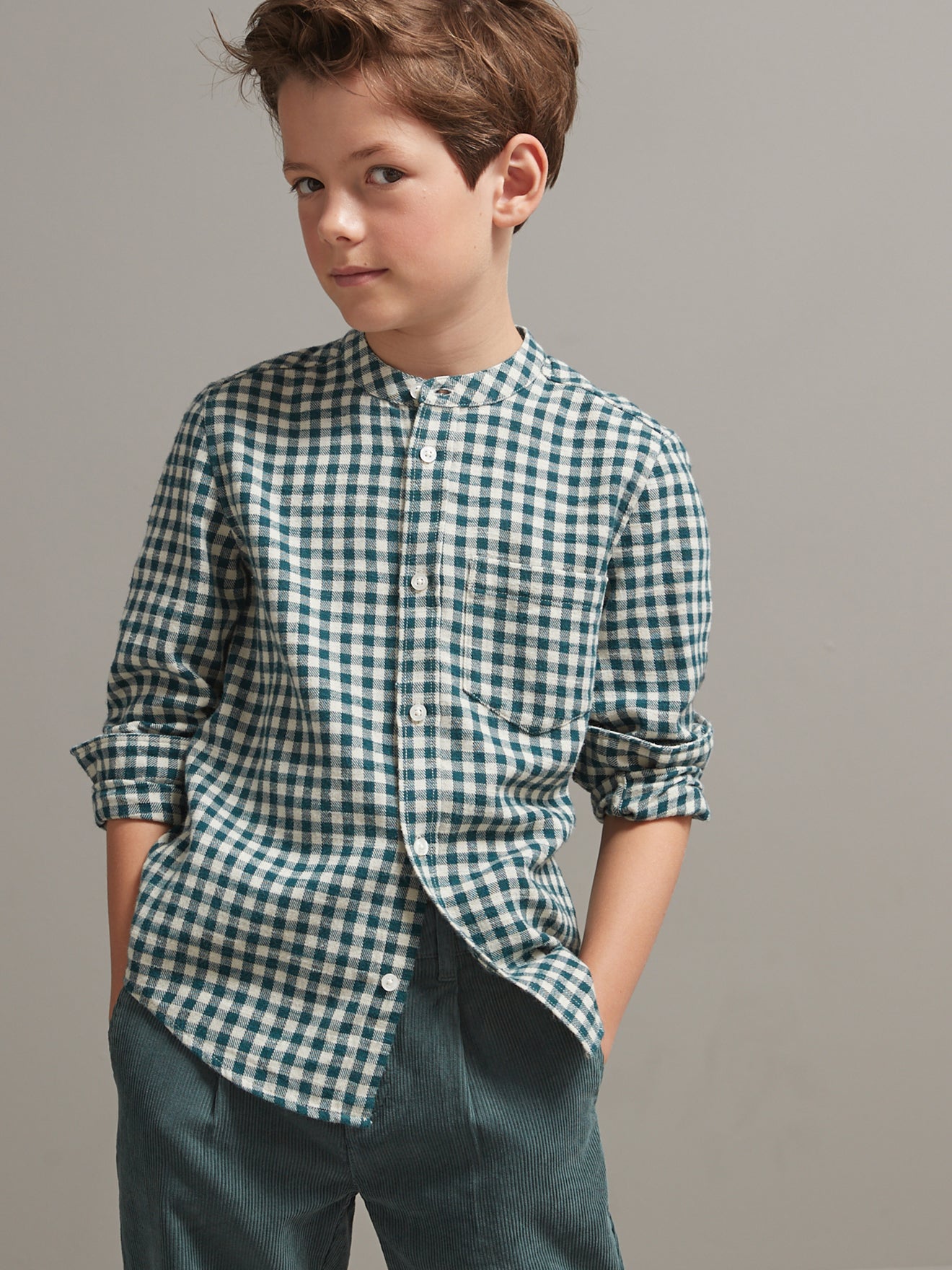 Chemise vichy Garçon col mao