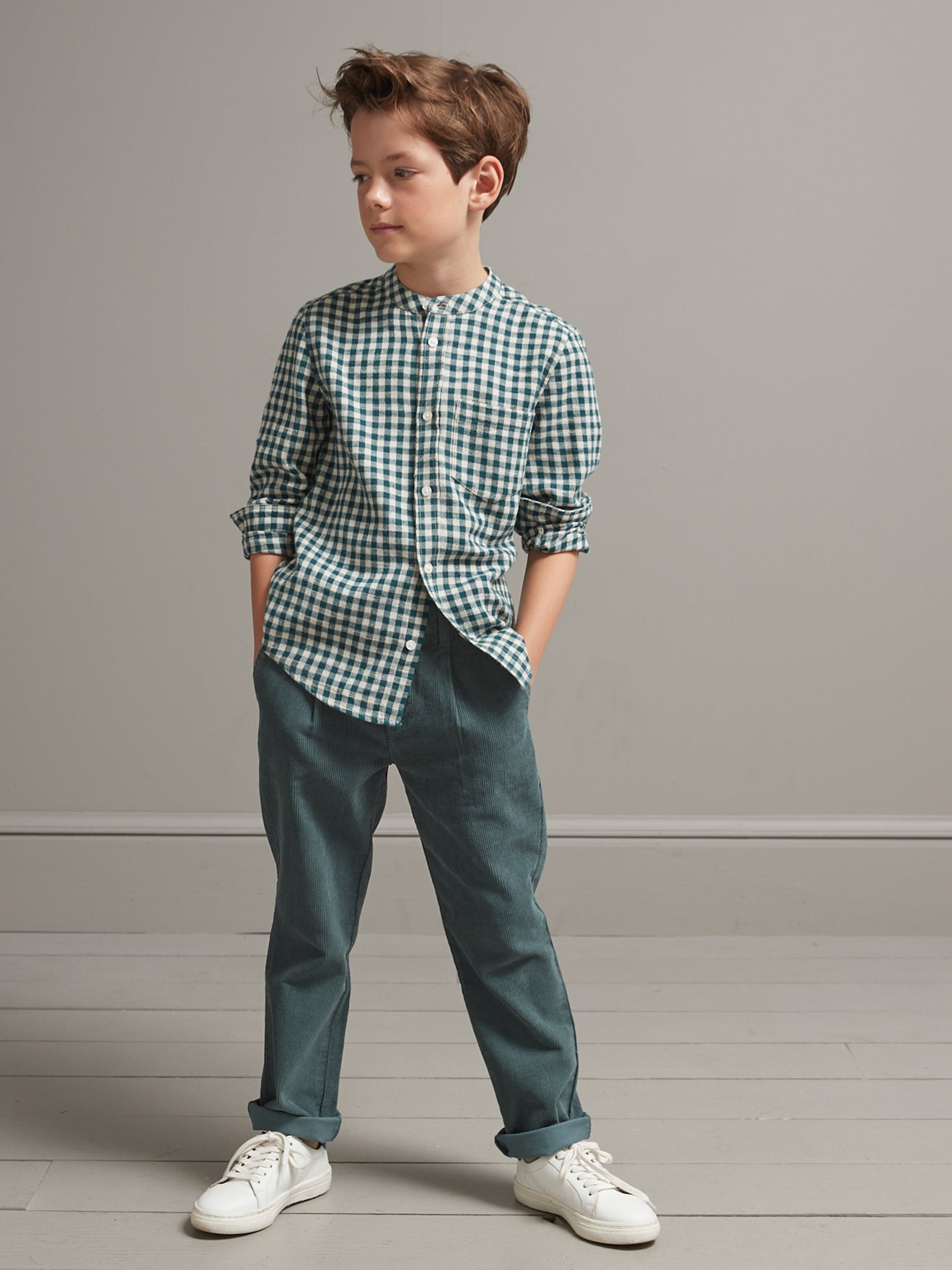 Chemise vichy Garçon col mao