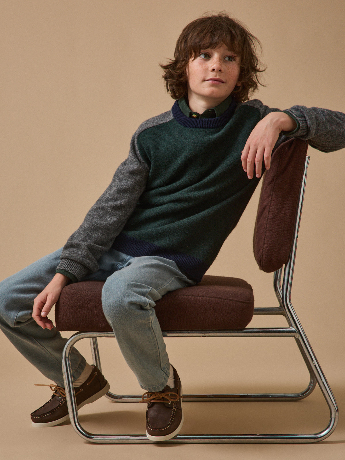 Wollen jongenstrui met color block