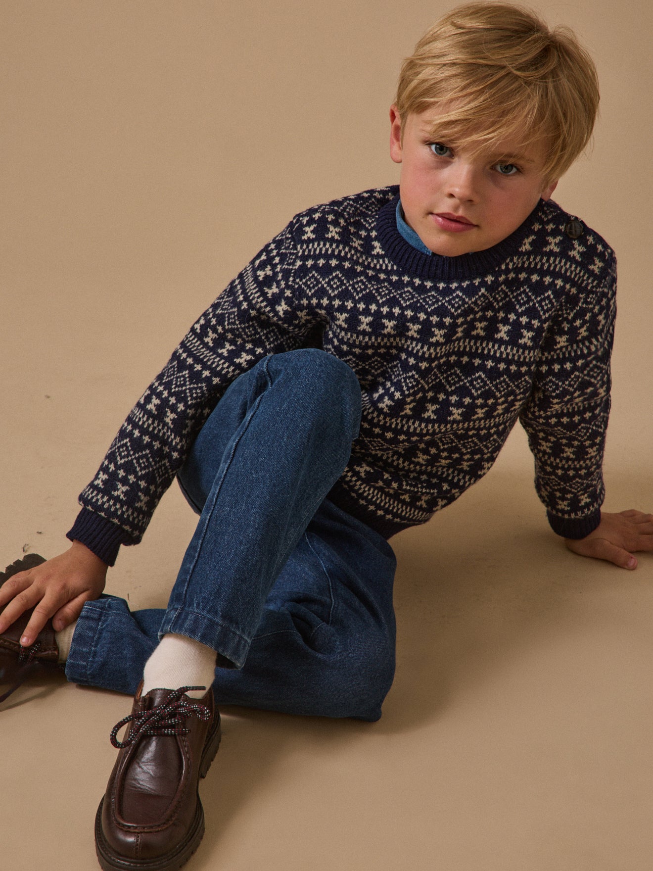 Wollen jongenstrui met jacquard