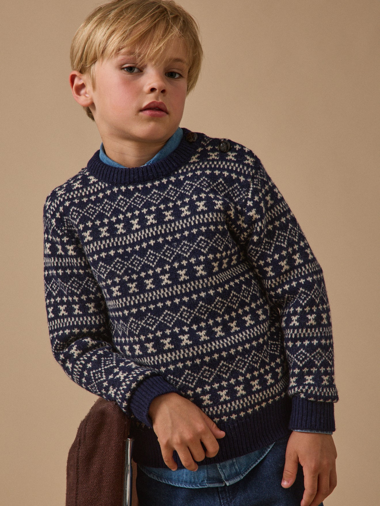 Wollen jongenstrui met jacquard