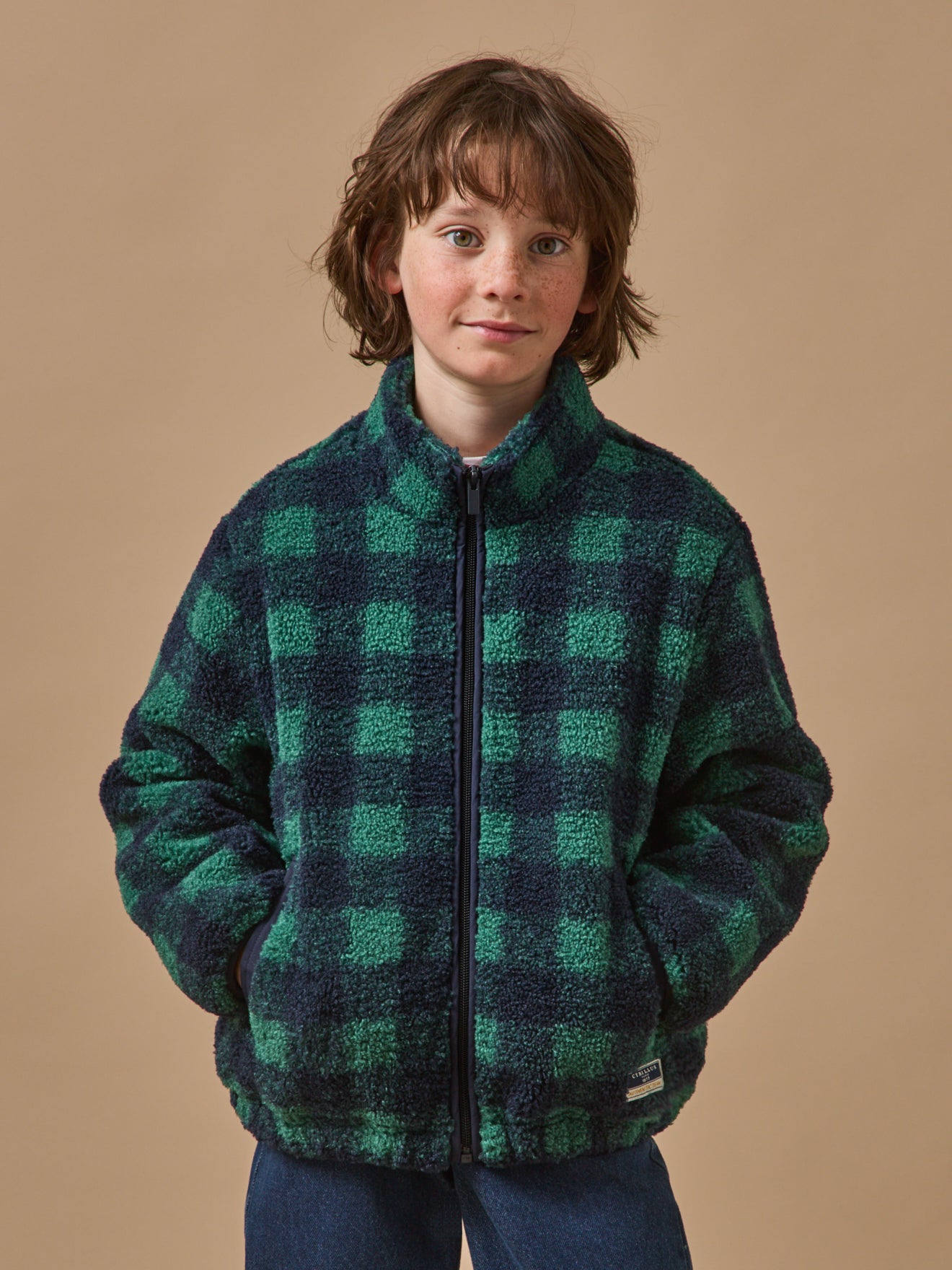 Geruite sherpa jas voor jongens