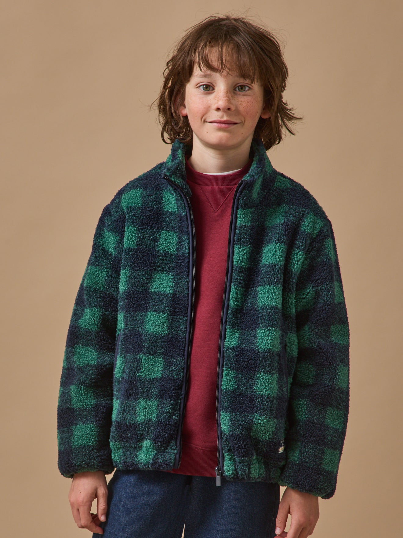 Geruite sherpa jas voor jongens