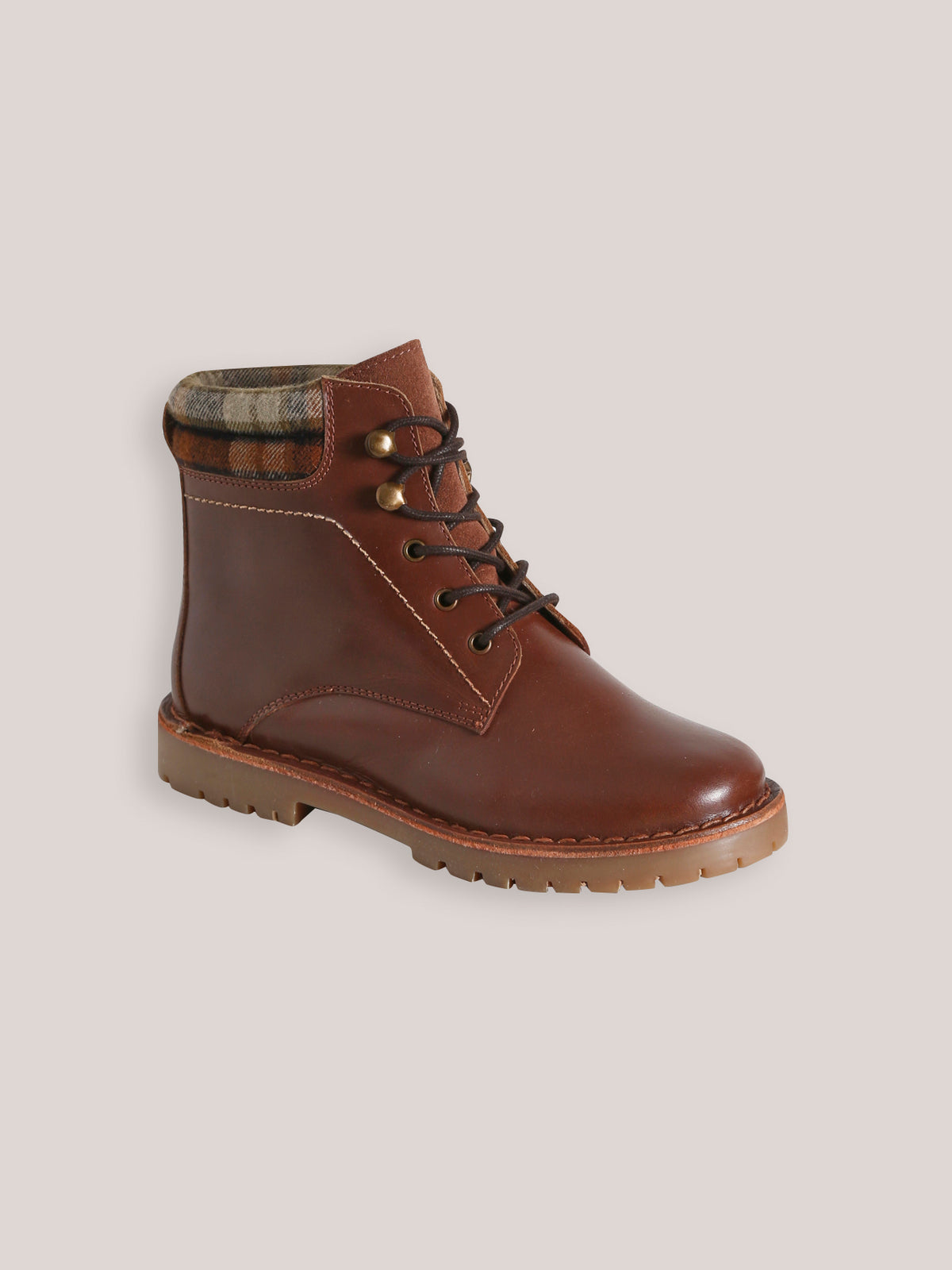 Leren jongensbottines met geruite enkelrand