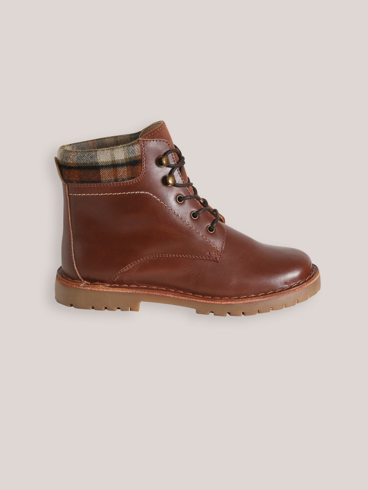 Leren jongensbottines met geruite enkelrand