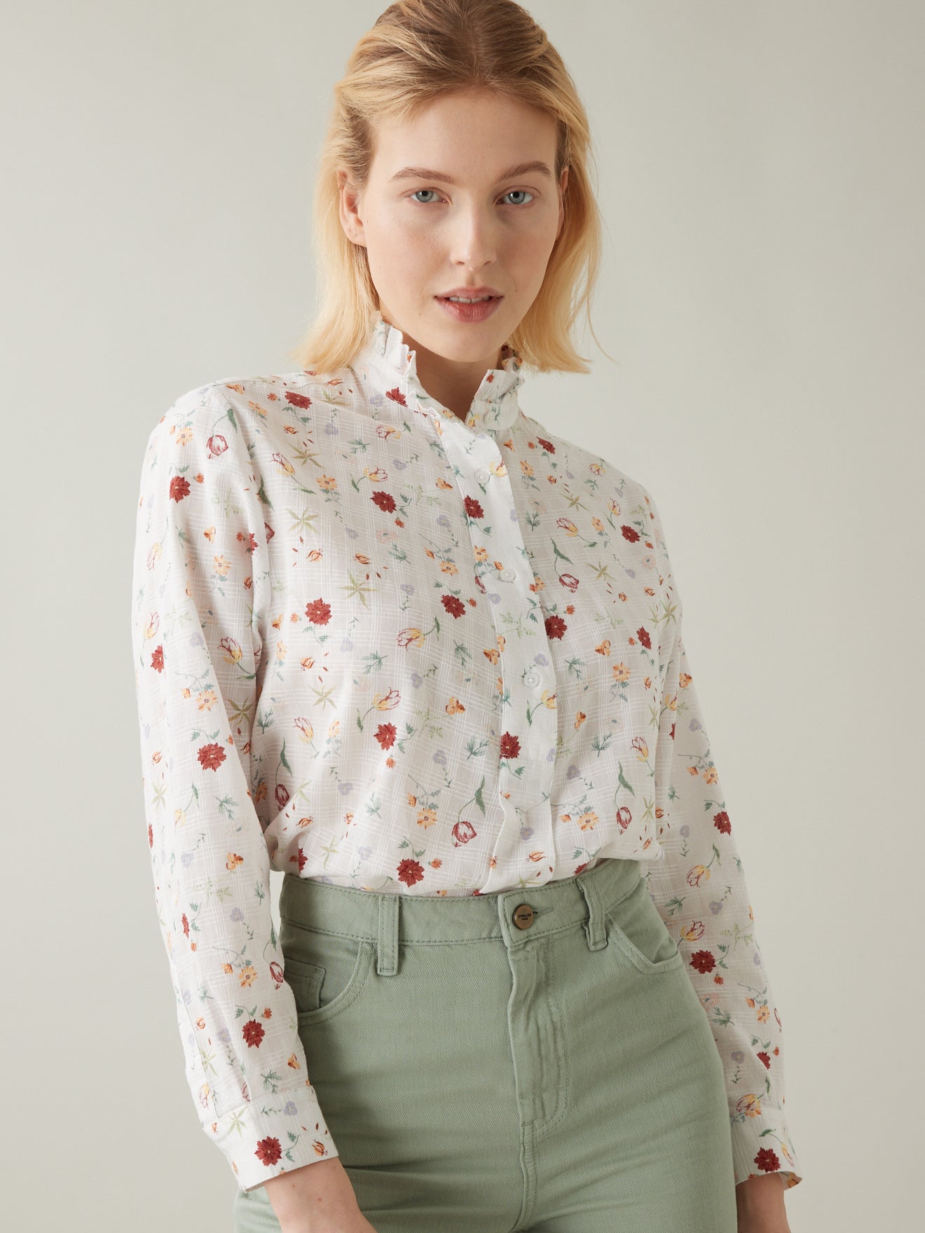 Chemise col froufrou femme imprimé Herbarium