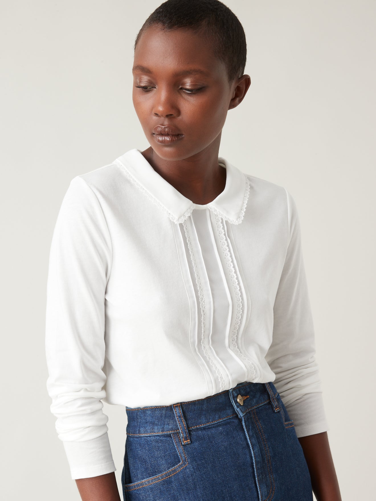 Damesshirt met claudinekraagje - modal en biokatoen