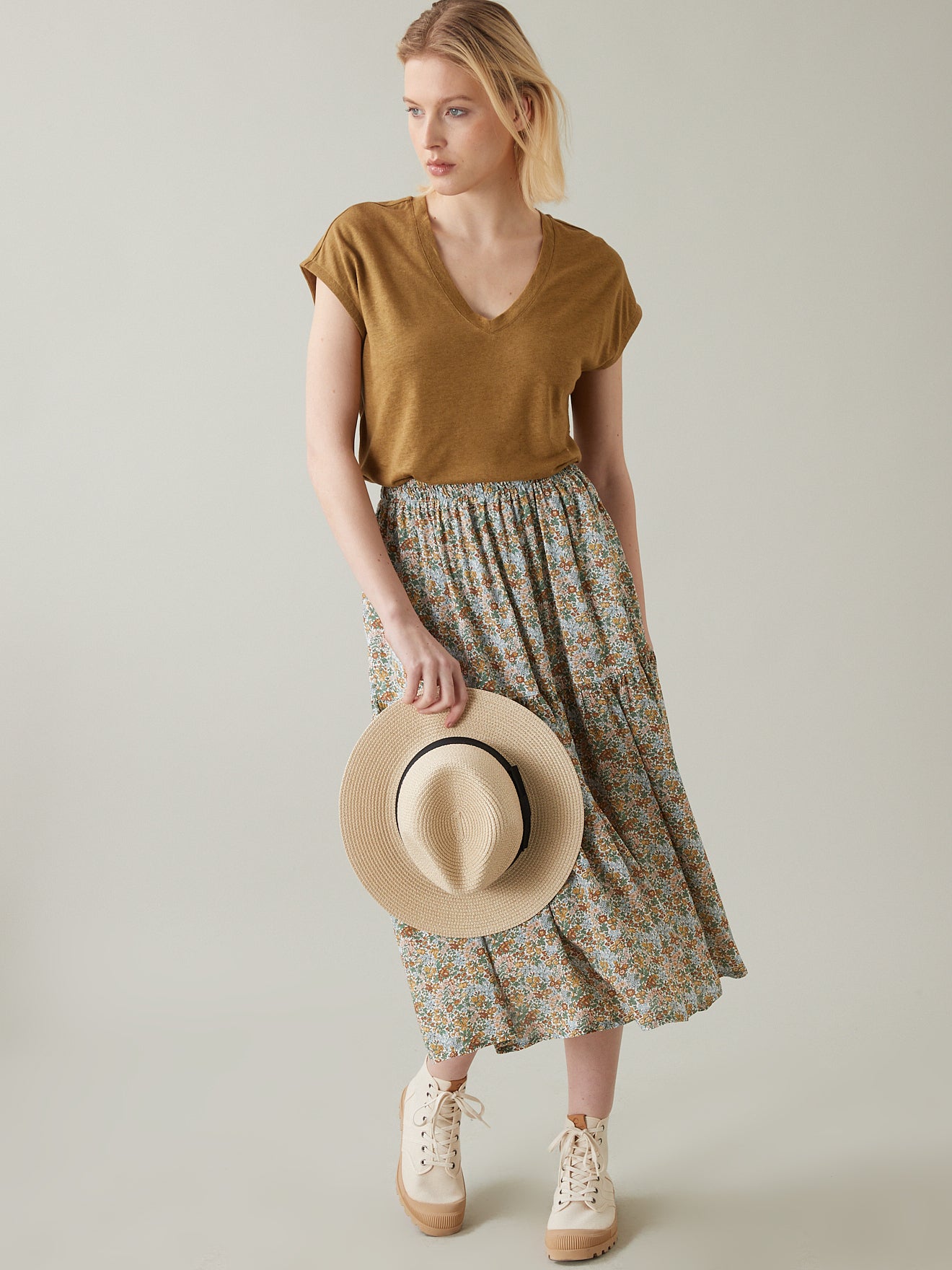 Damesshirt met V-hals in viscose en linnen