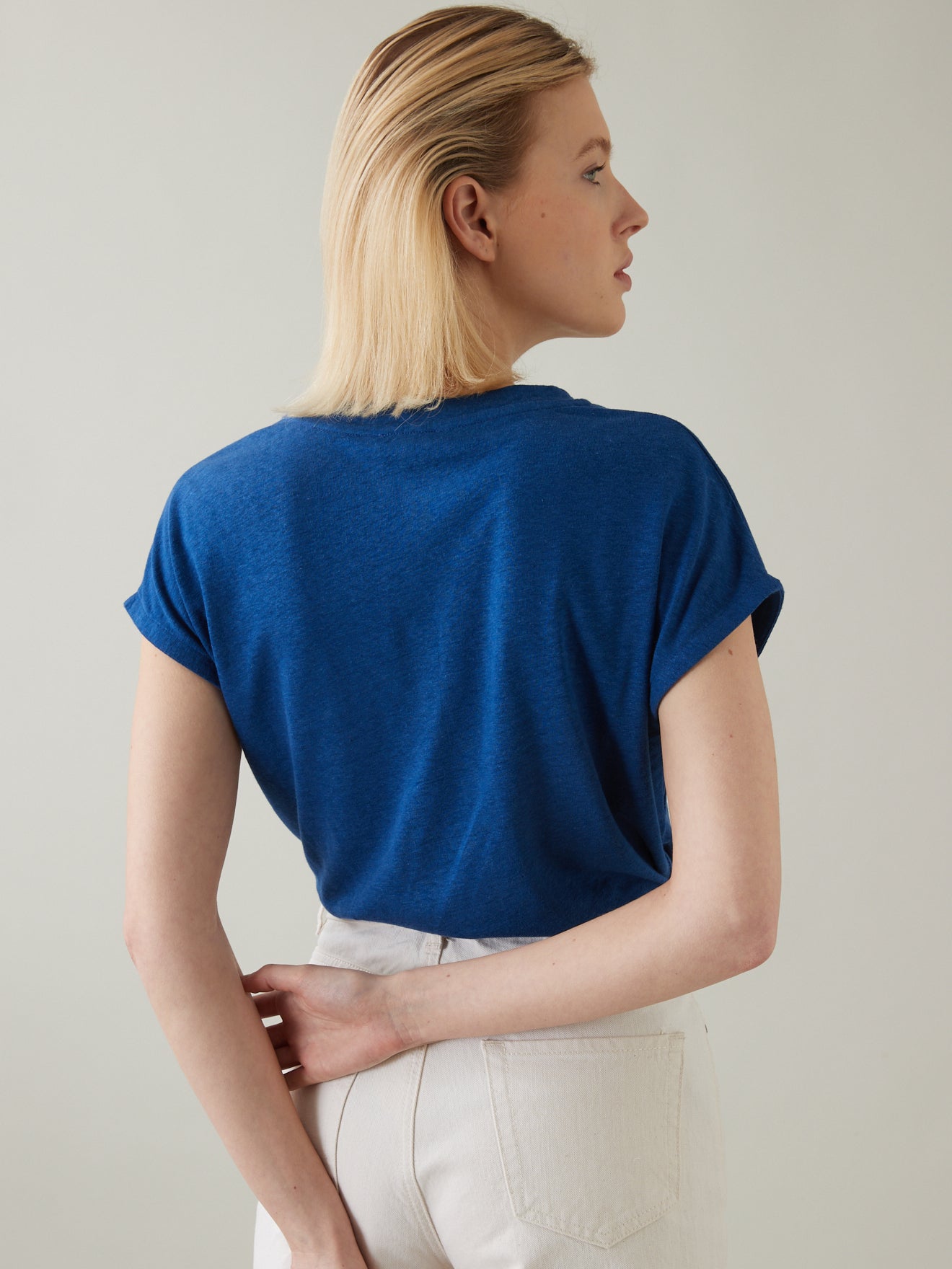 Damesshirt met V-hals in viscose en linnen