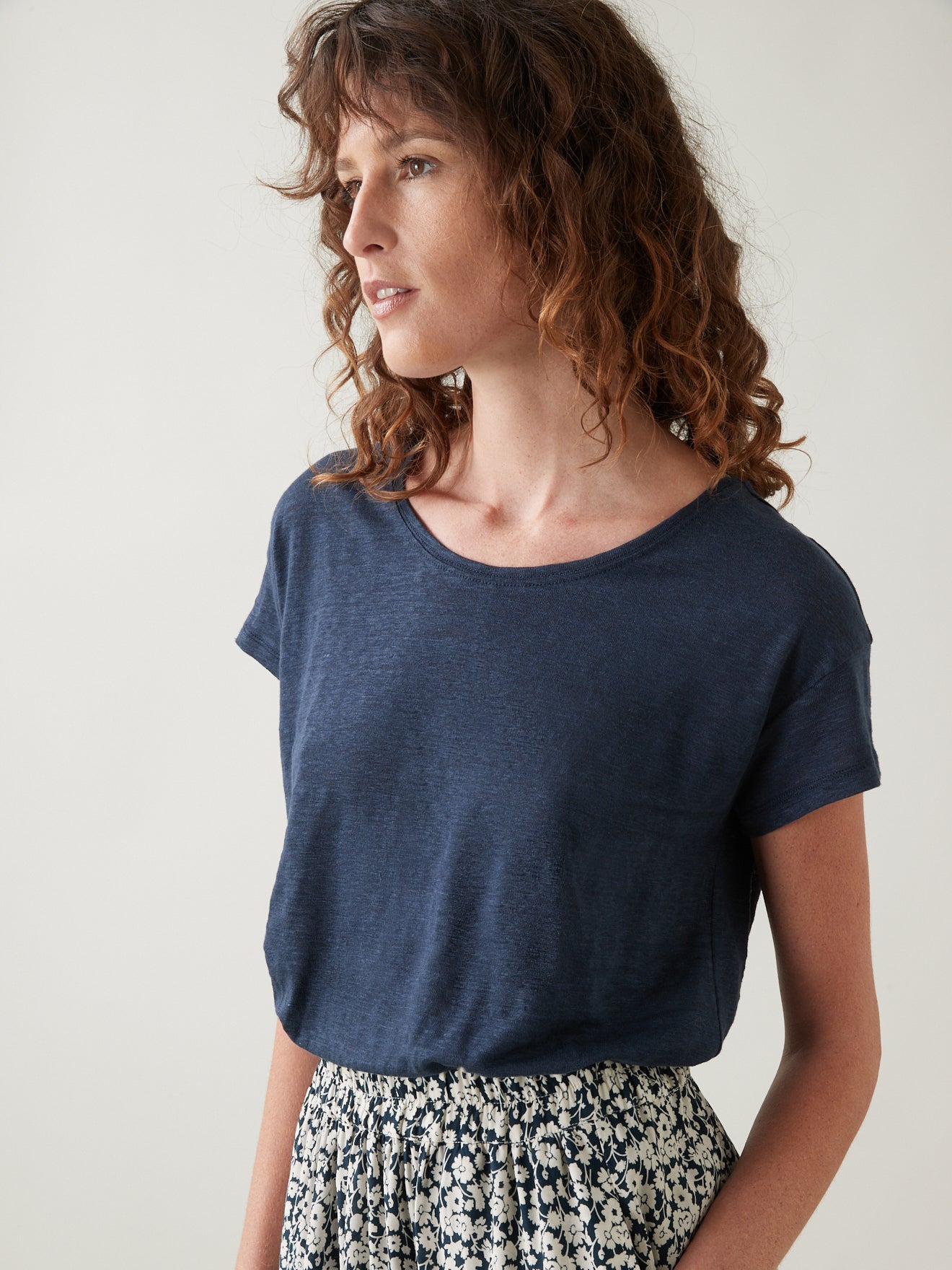 Linnen damesshirt met ronde hals