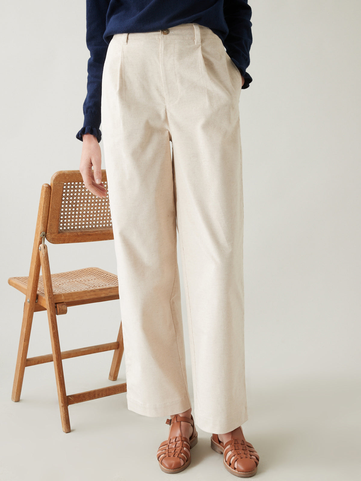 Pantalon à pinces velours côtelé femme