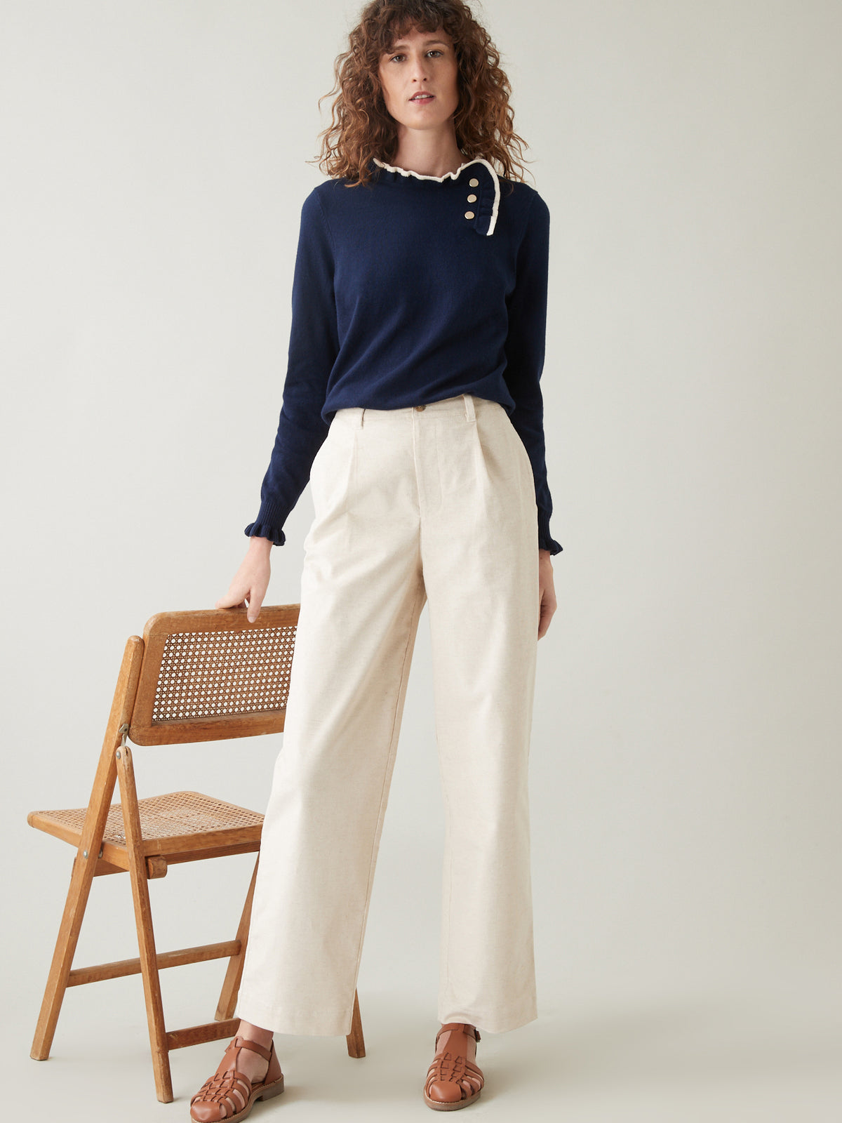 Pantalon à pinces velours côtelé femme