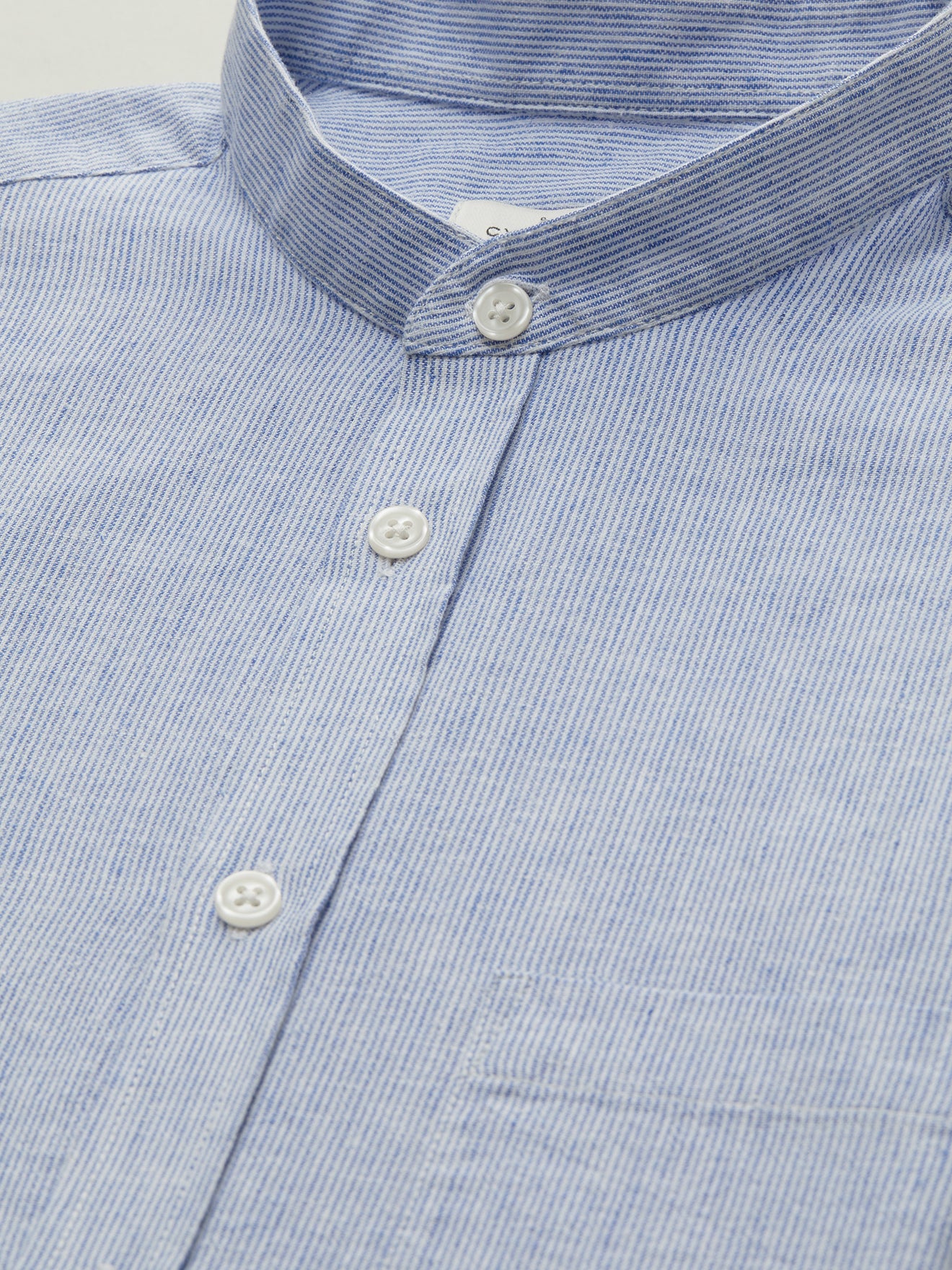 Chemise col mao Slim Fit coton et lin rayé homme