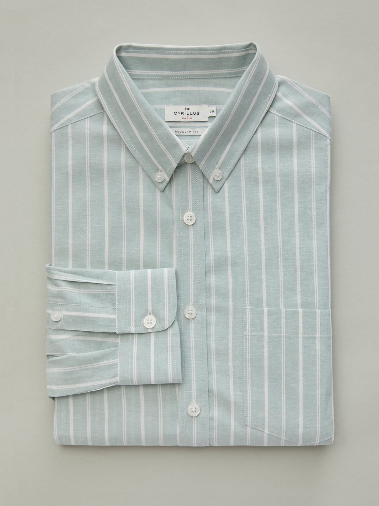 Chemise Regular Fit rayée coton et lin homme