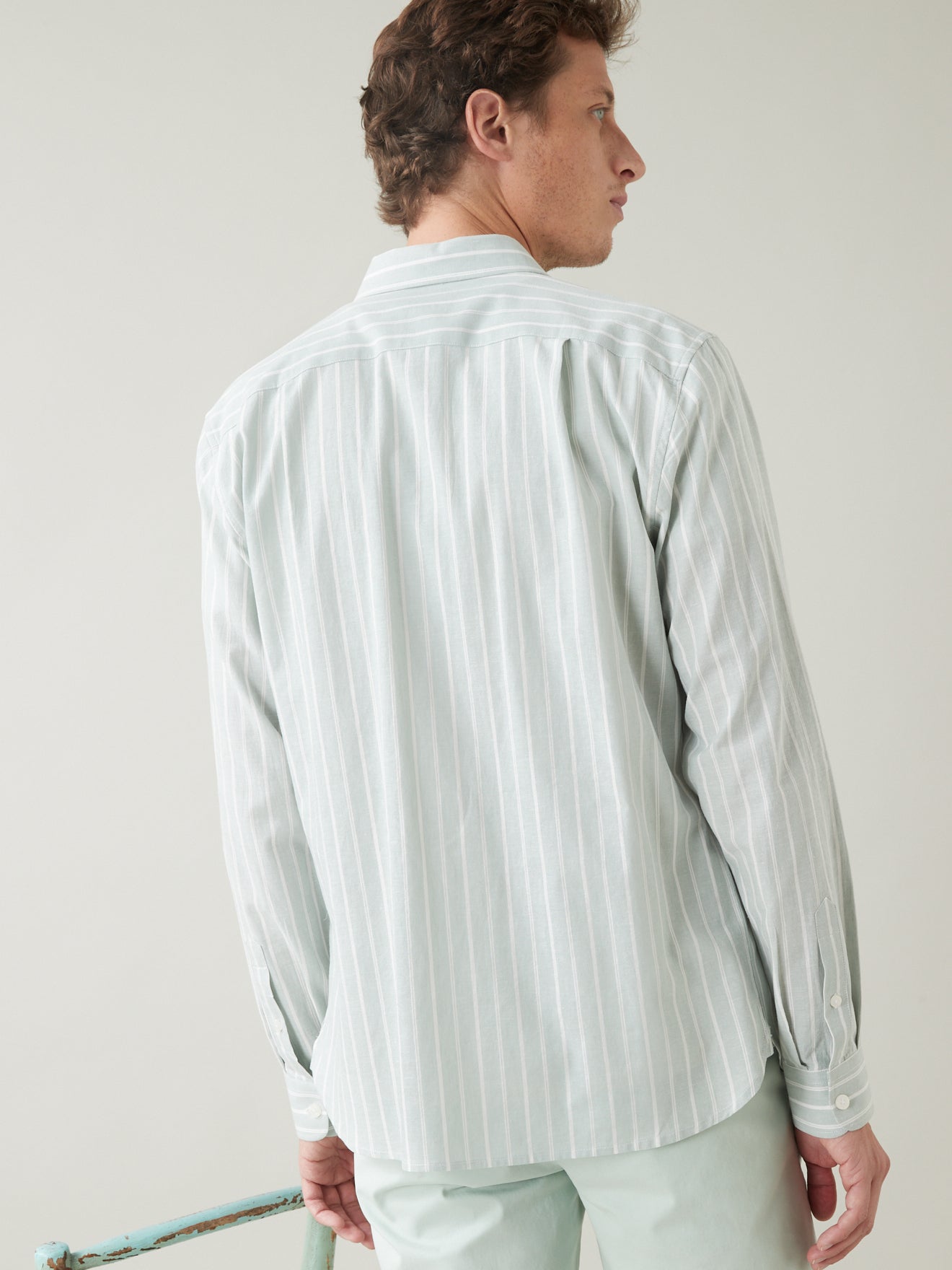 Chemise Regular Fit rayée coton et lin homme