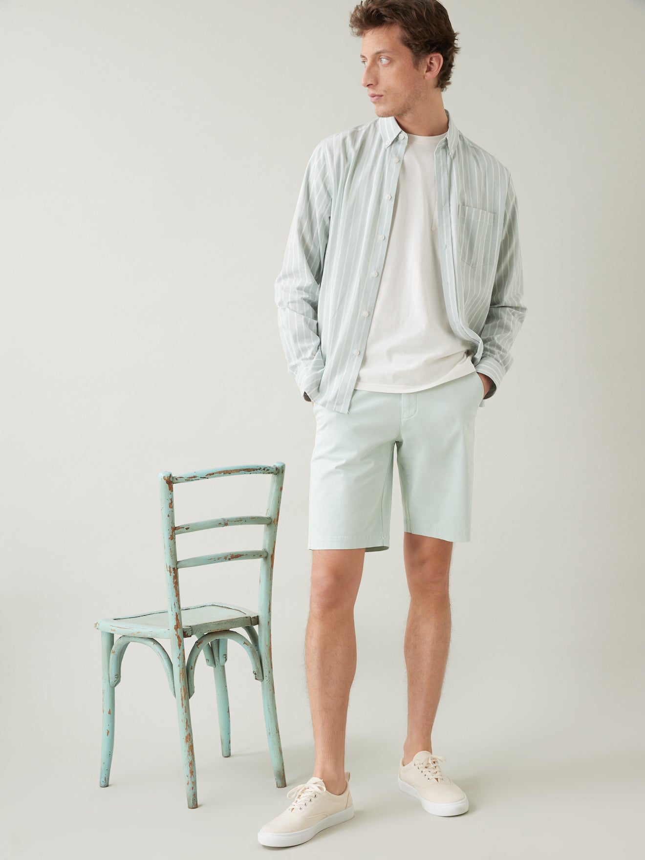 Chemise Regular Fit rayée coton et lin homme
