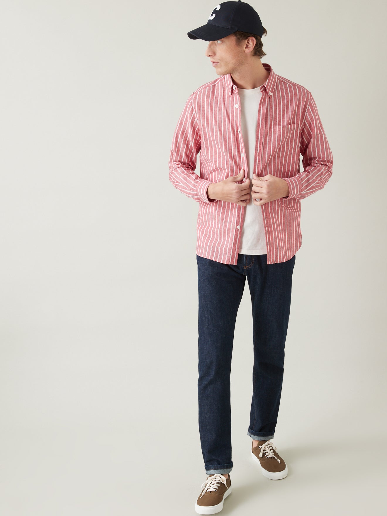 Chemise Regular Fit rayée coton et lin homme