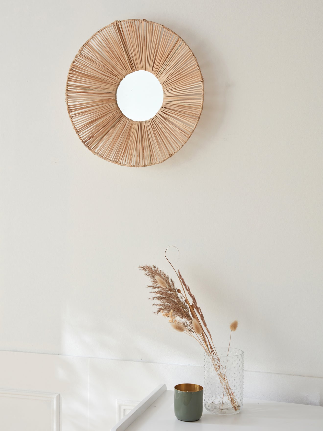 Miroir rond rotin
