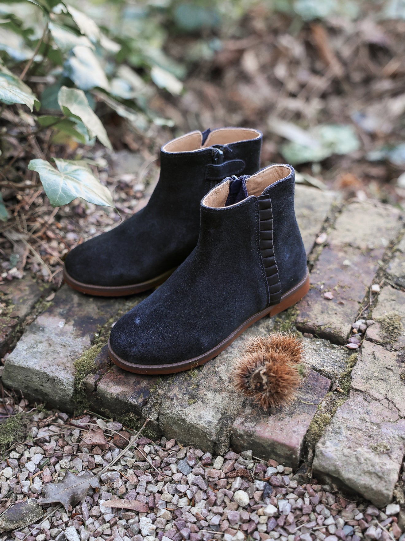 Leren meisjesboots met ruches